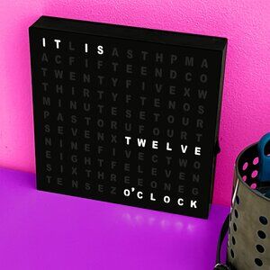 Black LED Word Desk Clock - LED Text Display - 7.8" x 7.8" x 2"